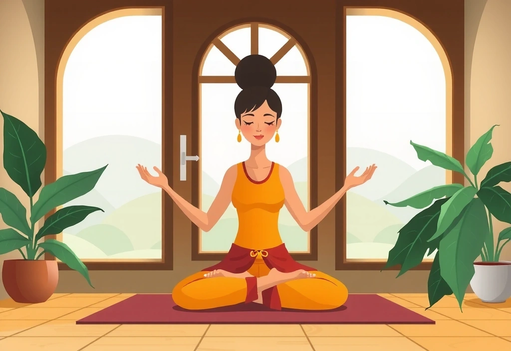 Illustrazione di una persona che medita circondata da piante, simboleggiando la connessione tra mente e corpo.